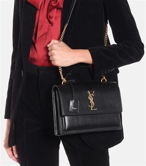 ysl sunset monogram sunset medium glossed-leather|SAINT LAURENT Sunset medium leather shoulder bag .